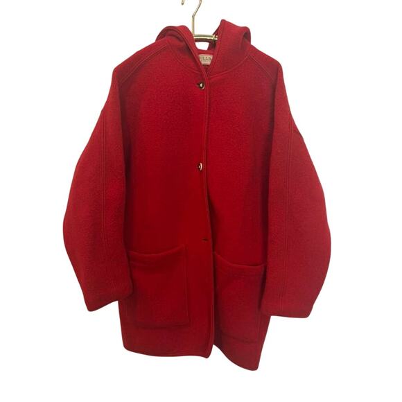 Vintage L.L.Bean 100% Wool Hooded Jacket Women’s M Red Austria  Outerwear - Picture 8 of 13